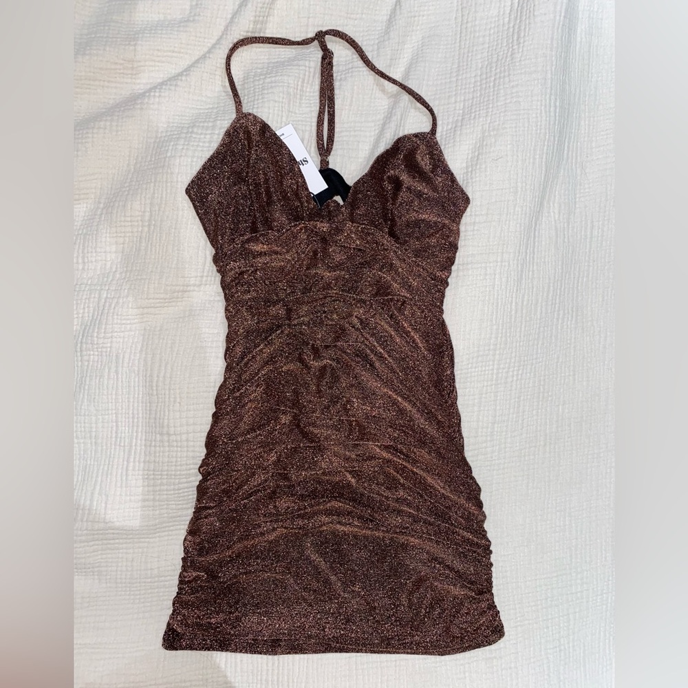 Showpo Shimmery Plum Ruched Mini Dress - Picture 3 of 5